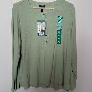 🐱 5 for $10.  NWT G H Bass Light Green Textured Henley Long Sleeve Top Size XL
